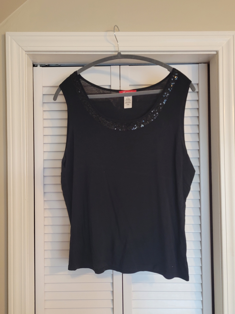 Anne Klein Black Sequin Scoop Neck Tank